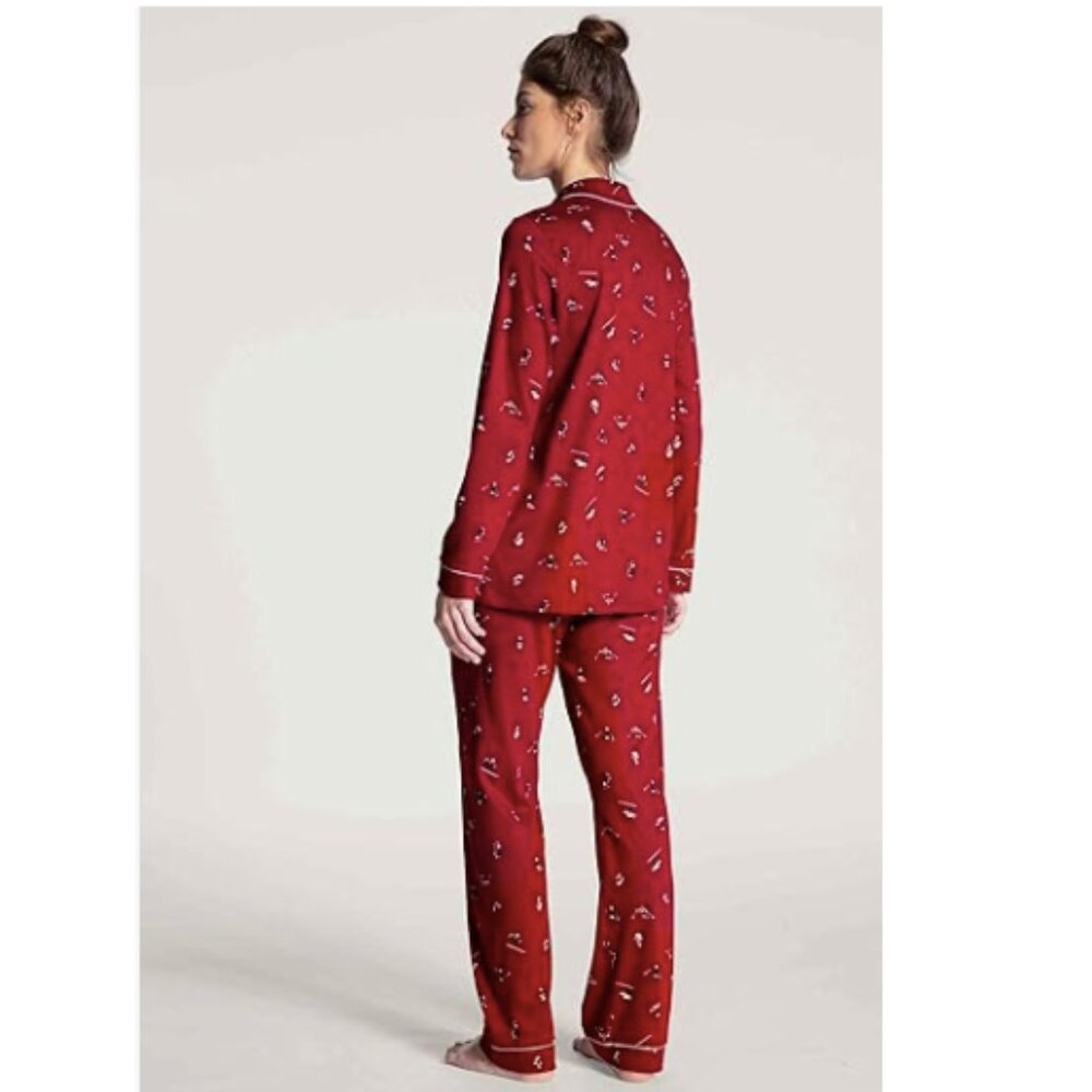 Calida Winter Dreams Cotton 2-Piece Pajama Set Red Skier Print Women's Size XS - Picture 10 of 10